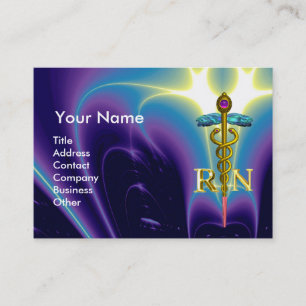 GOLD CADUCEUS REGISTERED NURSE SYMBOL Purple Blue Business Card