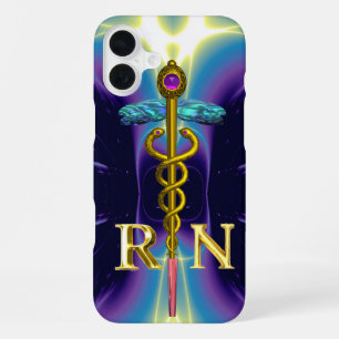 GOLD CADUCEUS REGISTERED NURSE SYMBOL Purple Blue iPhone Case