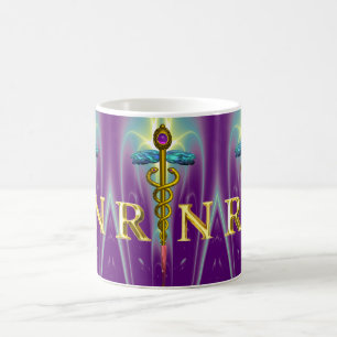 GOLD CADUCEUS REGISTERED NURSE SYMBOL Purple Green Coffee Mug