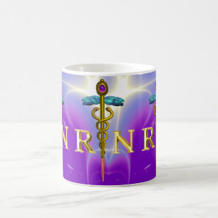 GOLD CADUCEUS REGISTERED NURSE SYMBOL Purple Teal Coffee Mug
