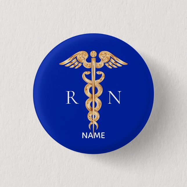 Gold Caduceus Symbol & Registered Nurse  Monogram 3 Cm Round Badge (Front)