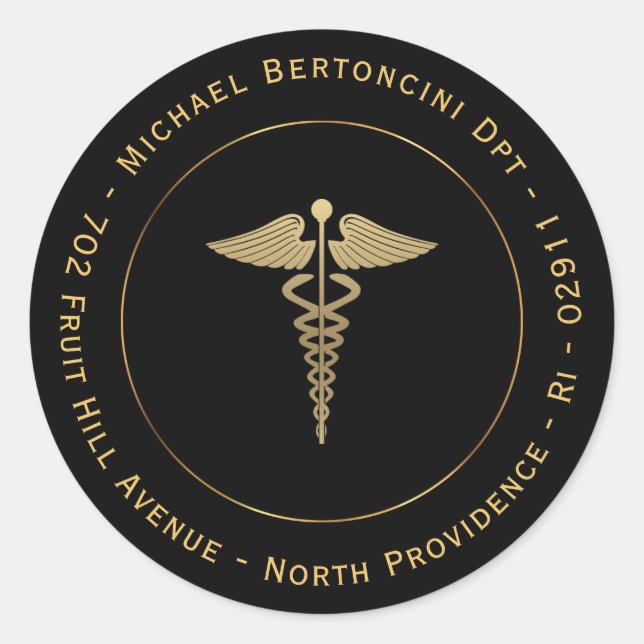Gold Caduceus Symbol Return Address Label (Front)