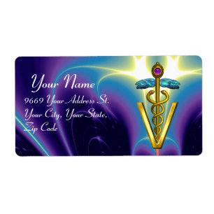 GOLD CADUCEUS VETERINARY SYMBOL, Aqua Blue ,Purple