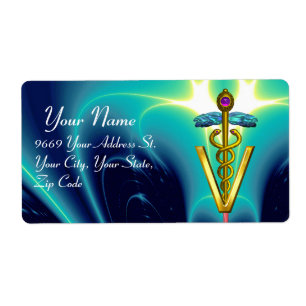 GOLD CADUCEUS VETERINARY SYMBOL, Aqua Blue ,Teal