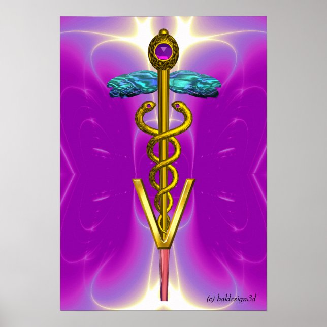 GOLD CADUCEUS VETERINARY SYMBOL Pink Fuchsia Poster (Front)