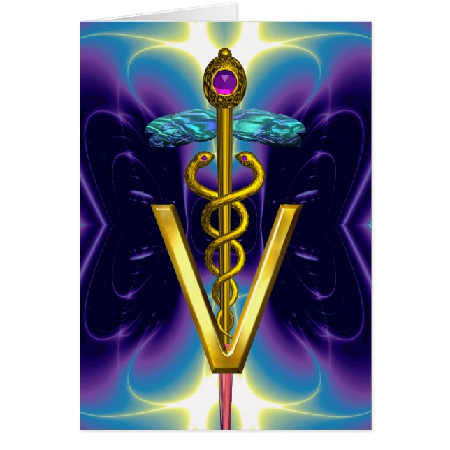GOLD CADUCEUS VETERINARY SYMBOL Purple Blue (Front)