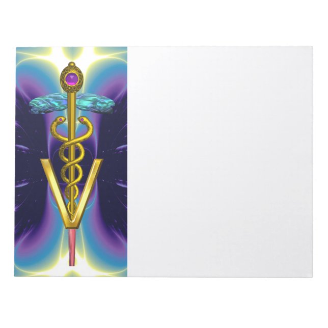 GOLD CADUCEUS VETERINARY SYMBOL, Purple Blue Notepad (Front)
