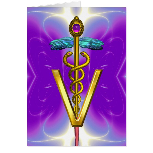 GOLD CADUCEUS VETERINARY SYMBOL Purple Fuchsia (Front)