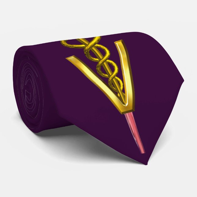 GOLD CADUCEUS VETERINARY SYMBOL,Purple Tie (Rolled)