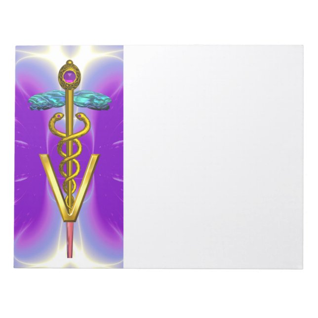 GOLD CADUCEUS VETERINARY SYMBOL, Purple Violet Notepad (Front)