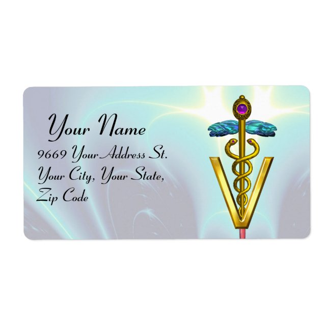 GOLD CADUCEUS VETERINARY SYMBOL Teal Blue (Front)