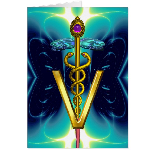 GOLD CADUCEUS VETERINARY SYMBOL Turquoise Blue (Front)