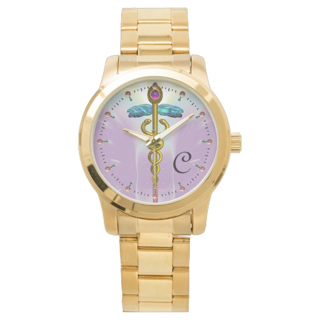 GOLD CADUCEUS WITH CELTIC KNOTS MONOGRAM Lilac Watch (Front)