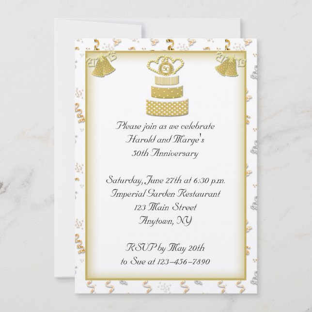 Gold Cake 50th Anniversary Invitation (Front)