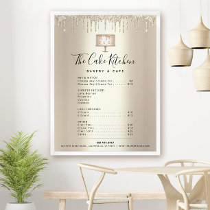 Gold Cake Bakery Chef Glitter Drip Menu Price List Poster
