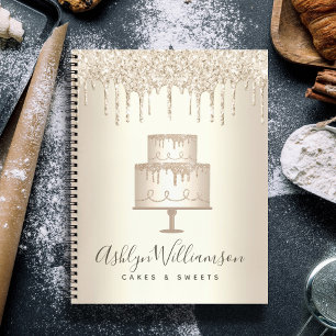 Gold Cake Bakery Dessert Glitter Drips Pastry Chef Notebook