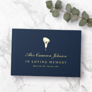 Gold Calla Lily Navy Blue In Loving Memory Guest Book