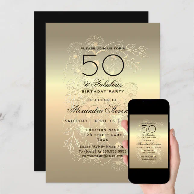 Gold Calligraphy 50th Birthday Invitation | Zazzle