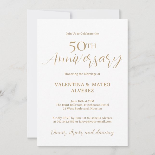 Gold Calligraphy 50th Wedding Anniversary Invitation (Front)