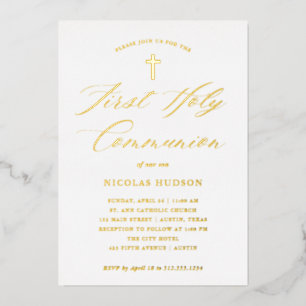 Gold Calligraphy and Cross   First Holy Communion