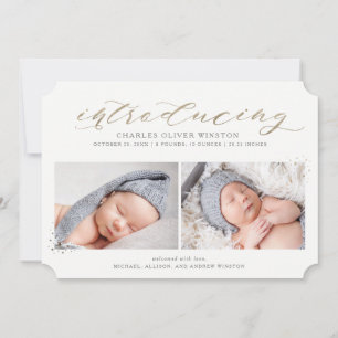 Gold Calligraphy Birth Announcement in Faux Foil
