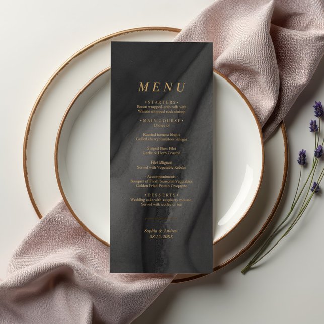 Gold Calligraphy & Black Agat Wedding Menu (Creator Uploaded)