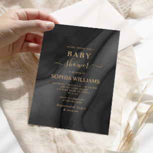 Gold Calligraphy & Black Baby Shower Invitation