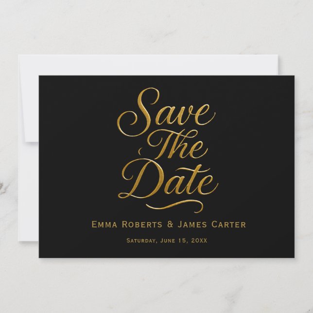Gold Calligraphy Black QR Save the Date (Front)