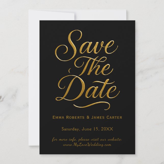 Gold Calligraphy Black Save the Date (Front)