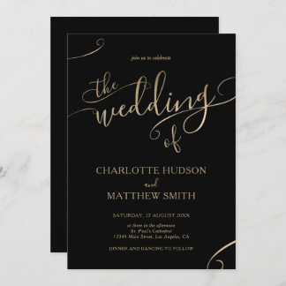 Gold Calligraphy | Black Wedding Invitation 
