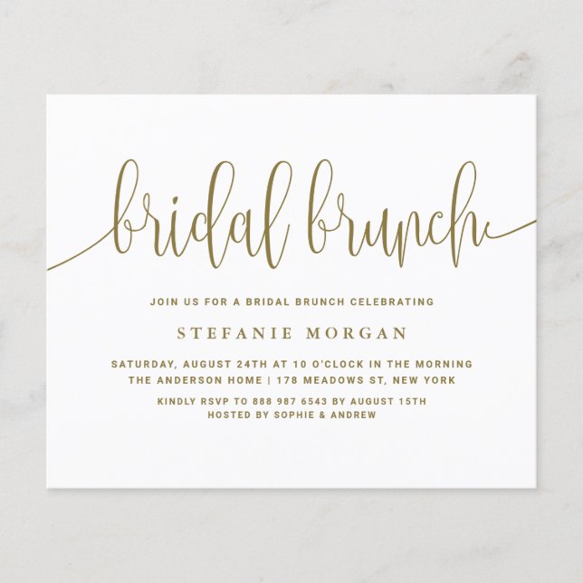 Gold Calligraphy Bridal Brunch Invitation (Front)