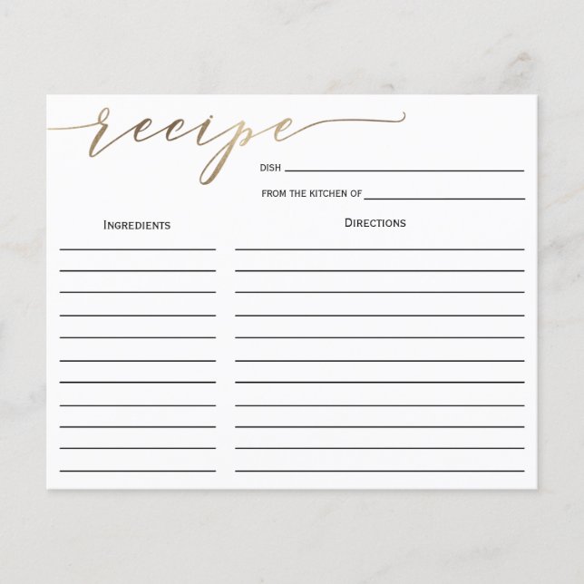 Gold Calligraphy Bridal Shower Recipe Card (Front)