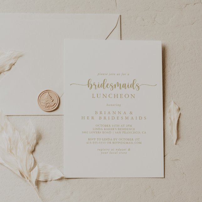 Gold Calligraphy Bridesmaids Luncheon Shower   Invitation (Creator Uploaded)