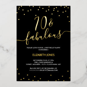 Gold Calligraphy Confetti 70th Fabulous Birthday