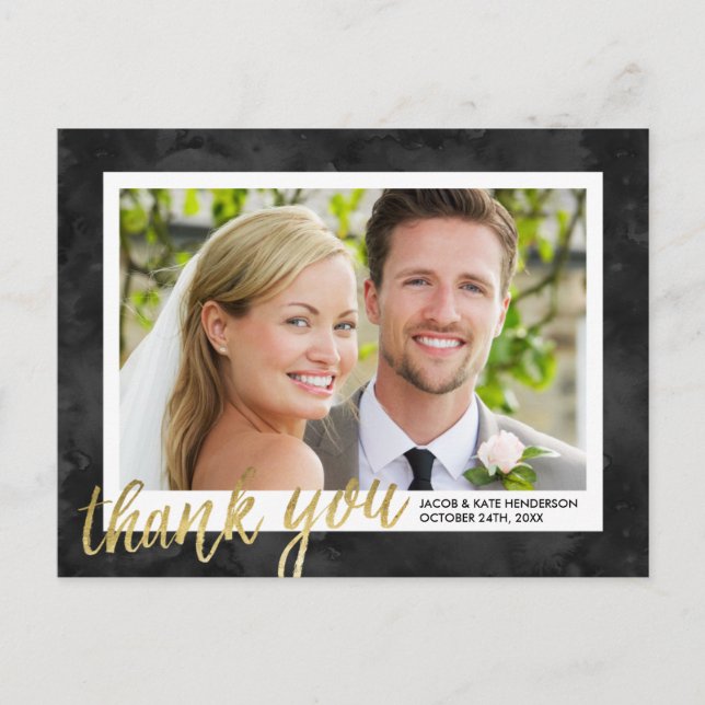 Gold Calligraphy Elegant Wedding Thank You Postcard (Front)