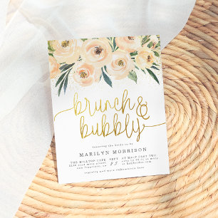 Gold Calligraphy Floral Brunch & Bubbly Invitation Postcard
