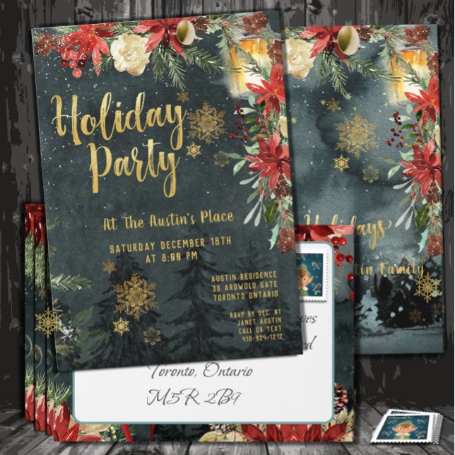 Gold Calligraphy Floral Greenery Holiday Party Invitation (Creator Uploaded)