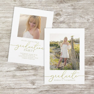 Gold Calligraphy Graduation Photo Classic Invitation