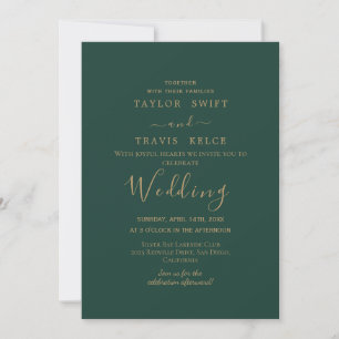 Gold Calligraphy Green Wedding Invitation