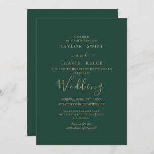 Gold Calligraphy Green Wedding Invitation