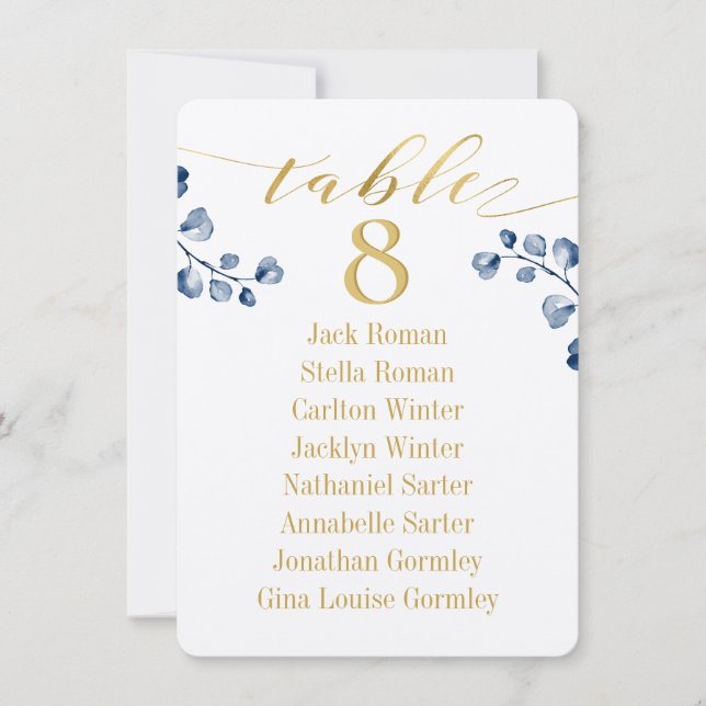Gold Calligraphy Greenery Seating Chart Card (Front)