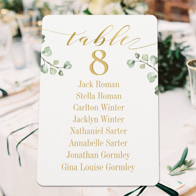 Gold Calligraphy Greenery Table Seating Card (Creator Uploaded)