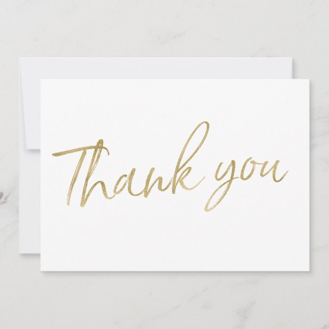 Gold Calligraphy Hand Lettered Wedding "Thank you" Thank You Card (Front)