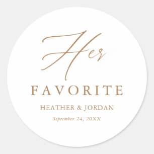 Gold Calligraphy Her Favourite Wedding Treat Box Classic Round Sticker