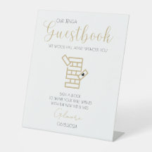 Gold Calligraphy Jenga Guestbook Wedding Sign-In