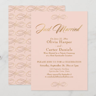 Gold Calligraphy Just Married Blush Pink Reception Invitation