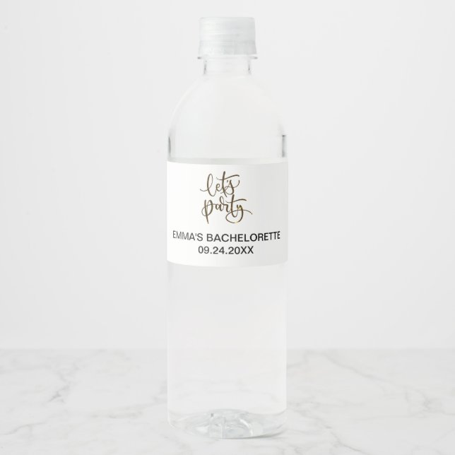 Gold Calligraphy Let’s Party Water Label (Front)
