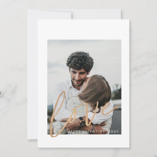 Gold Calligraphy Love Photo Valentine’s Day Card (Front)