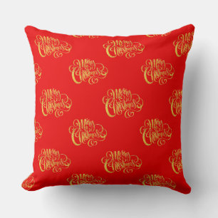 Gold Calligraphy Merry Christmas Throw Pillow