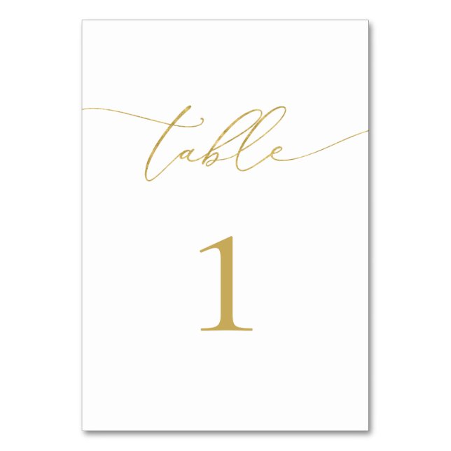 Gold Calligraphy Minimalist Table Number (Front)